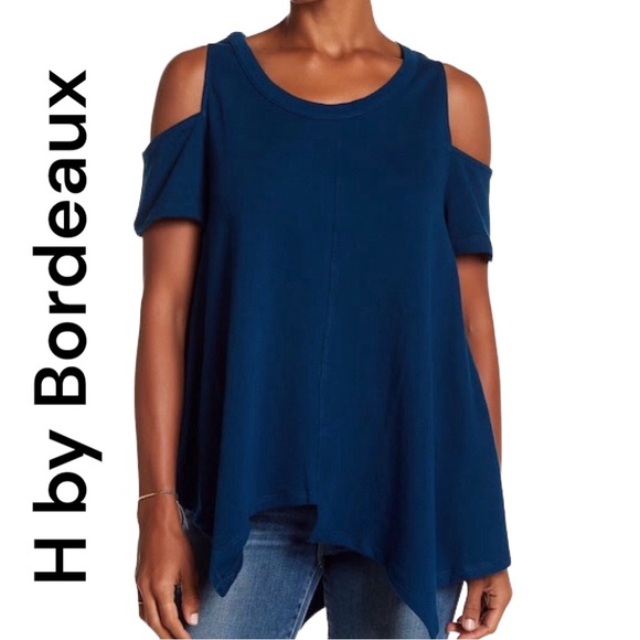 H by bordeaux Tops - H by Bordeaux Blue Oversized Cold Shoulder Tunic sz Small NEW